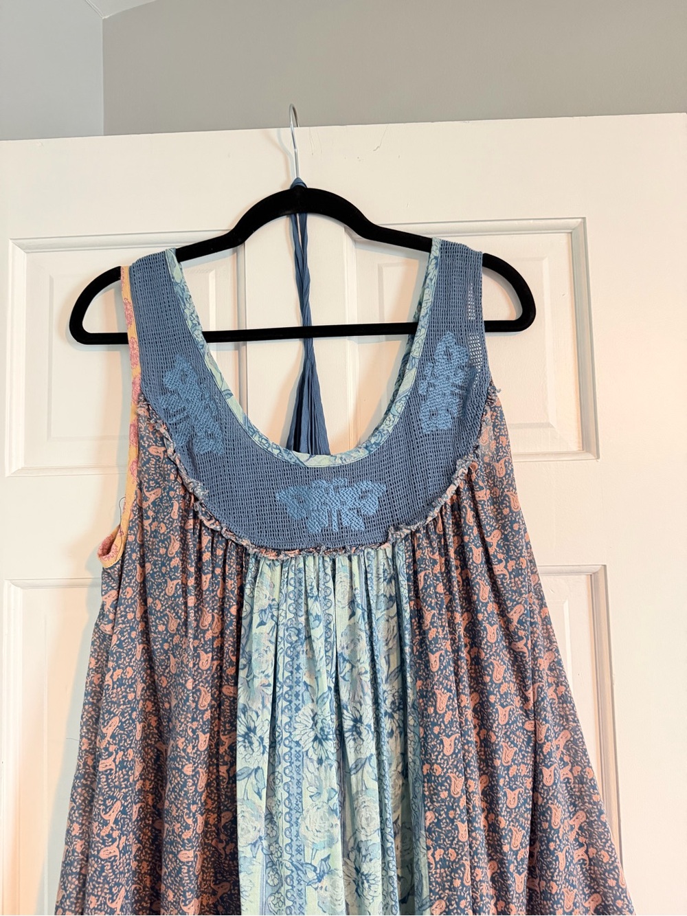 Bohemian Patchwork Maxi Dress in Blue & Peach Free people lost palms small - Picture 6 of 11